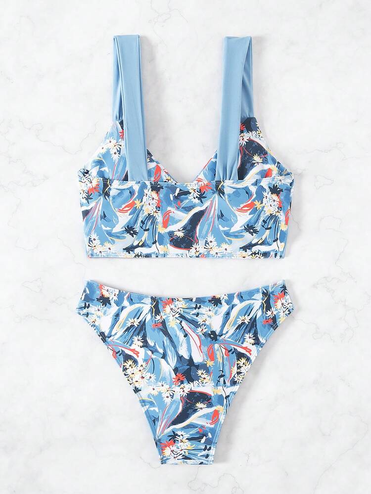Women's Tropical Plant Printed Bikini Set Summer Beach