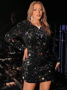 Cravure 大尺碼女性修身亮片連衣裙 - 彩色 - 查看 3