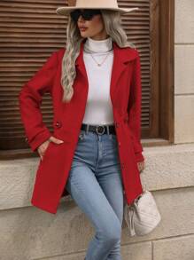 EMERY ROSE Women's Buttoned Notched Lapel Casual Woolen Overcoat With Slanted Pockets For New Year Clothes Fall Winter Cloth For Women - Red - View 5