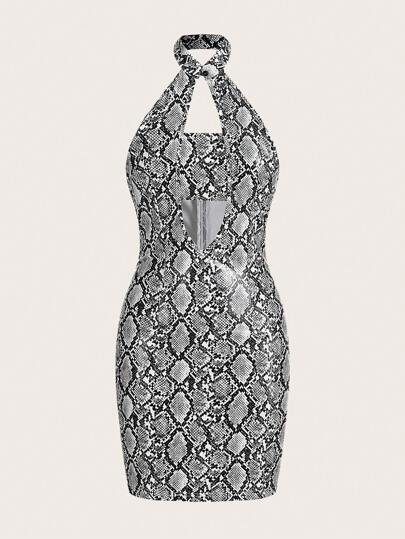 SHEIN ICON 蛇皮紋緊身露肩連衣裙