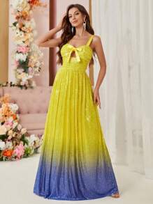 SHEIN Belle Elegant Romantic Multi-Color Gradient Fine Flash Hollow Bow Decorated Sequin A Pendulum Heavy Dress Dress