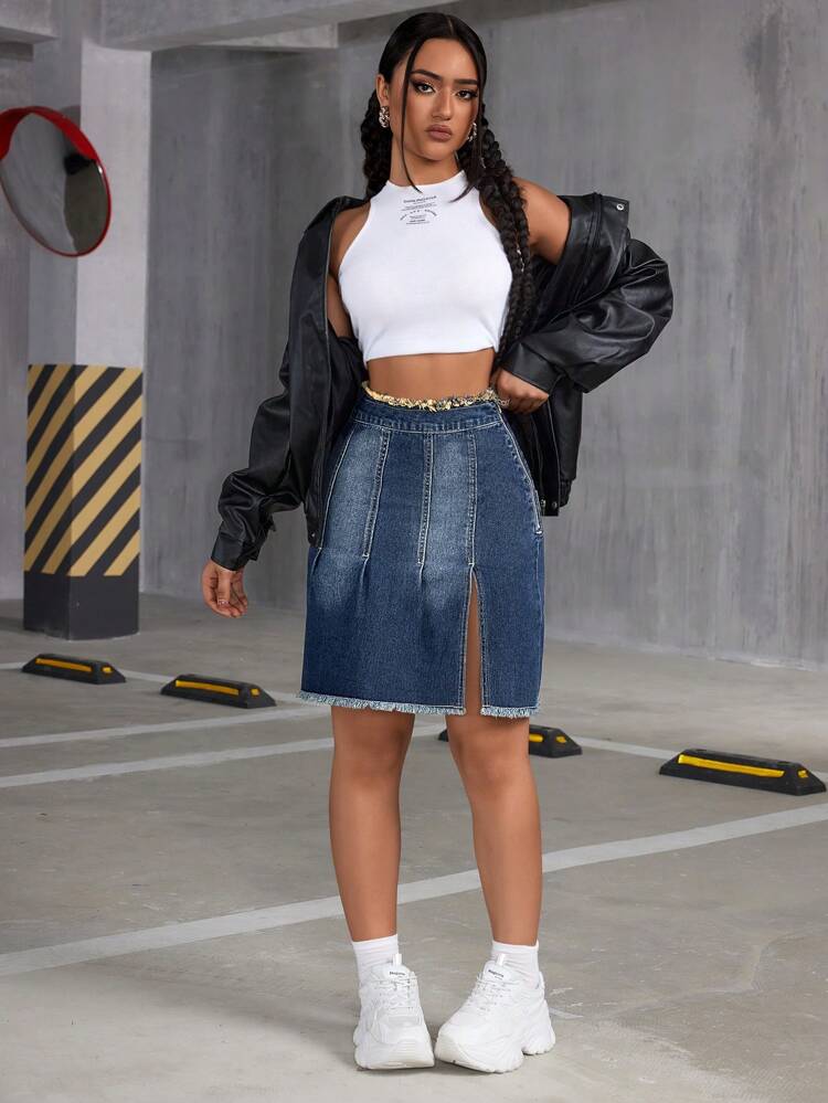 Women'S Slit Denim Skirt
