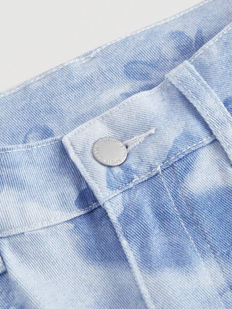 Jeans With Character Print Flared Hem