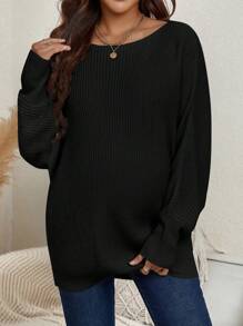 SHEIN Maternidad Jersey de manga murciélago tejido de canalé - Negro - Ver 5