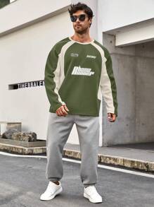 SHEIN Manfinity EMRG 男款大尺碼字母印花插肩袖長袖運動衫