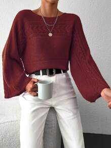 EURMUSE Ladies' Solid Color Batwing Sleeve Sweater - Burgundy - View 5