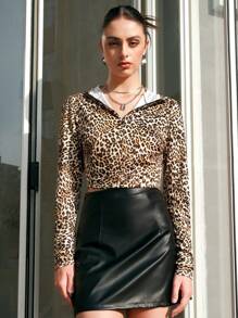 Chiquease Women's Leopard Print Stand Collar Long Sleeve Top Fall Cloth For Women - Multicolor - View 4