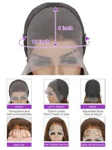 Transparent Lace 13x4 Lace Front Wigs Brown Color Long Straight Hair Human Hair 180 Density Pre Plucked With Baby Hair Daily Use