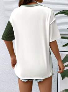 SHEIN Unity Colourblock Drop Shoulder Tee - Dark Green - View 2