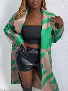 Slaydiva Houndstooth Pattern Turn-Down Collar Woolen Coat - Multicolor - View 5