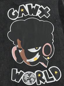 GAWX Hombres Camiseta con letra con estampado de figura de dibujos animados - Negro - Ver 5