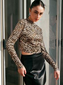 Chiquease Women's Leopard Print Stand Collar Long Sleeve Top Fall Cloth For Women - Multicolor - View 3