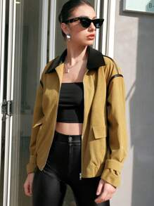 Anewsta Chaqueta De Pana Y Pu En Patchwork - Amarillo - Ver 1