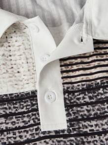 Manfinity LEGND 男士休闲拼布印花长袖半扣都市 Polo 衫，秋季