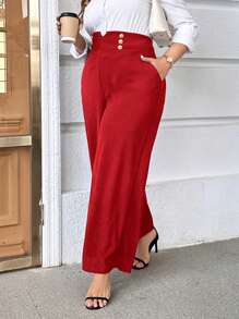 SHEIN Privé 休閒大碼女士寬褲 - 紅色 - 查看 3