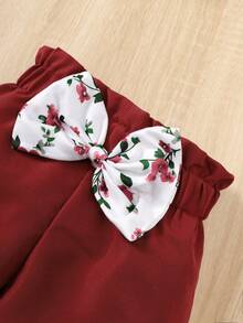 寶寶女孩時尚可愛的數字印花連身褲裝,有褶邊和長褲 - 紅白色 - 查看 6