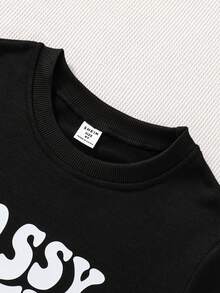 Tween女孩的字母印花運動衫 - 黑色 - 查看 3