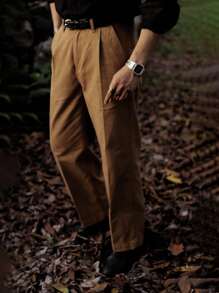 Pantalones Rectos Sólidos Para Hombre - Caqui - Ver 4
