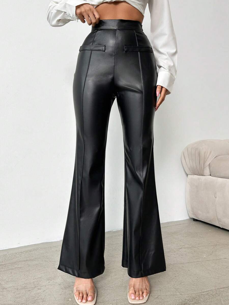 EURMUSE High Waisted Flared Pants - Black - View 1