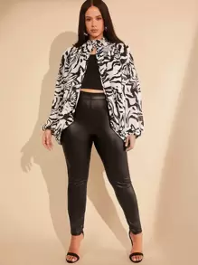 Hauture Plus Zebra Print Lantern Sleeve Top - Multicolor - View 4