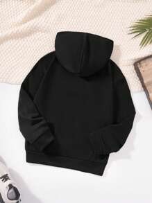 SHEIN 男孩寬鬆休閒連帽衫,帶星星圖案和下垂肩設計 - 黑色 - 查看 2