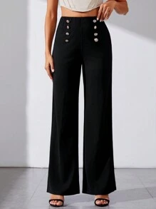 SHEIN Tall Ladies' Straight-Legged Pants - Black - View 3