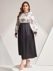 Modelyn Plus Size Random Printed Lantern Sleeve Dress - Multicolor - View 3
