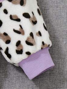 SHEIN Bé gái Sang trọng Áo nỉ Với Tương phản Màu sắc & In hoa Báo Nối - Màu tím - Xem 5