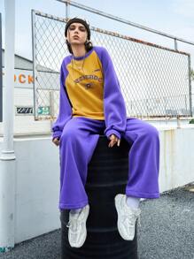 Gameset SHEIN Sport Women'S Letter Print Raglan Sleeve Top And Joggers Sports Suit - Purple - View 6