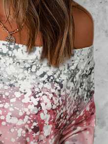 女款漸層印花不對稱領套頭衫 - 粉色 - 查看 3