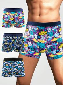 Bóxers Ajustados De Dibujos Animados Para Hombres, 3 Piezas/set