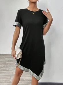 Chiquease Women's Patchwork Sequin Dress - Black - View 5