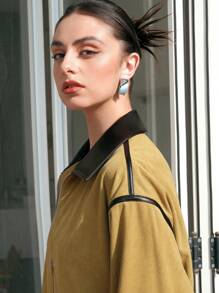 Anewsta Chaqueta De Pana Y Pu En Patchwork - Amarillo - Ver 6