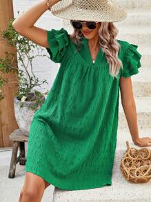 SHEIN LUNE Vestido Recto Con Mangas Con Volantes Para Mujer
