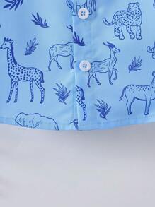 Em bé Con trai Con voi & In hoa  cao cổ in Ngắn tay Áo sơ mi Với Vòng cổ , Kỳ nghỉ Phong cách Cho mùa hè - Màu xanh lam - Xem 6