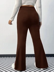 SHEIN EZwear Plus Size Women's Flared Pants - Brown - View 2