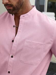Manfinity Homme Loose Fit Men's Solid Color Short Sleeve Plain Shirt - Baby Pink - View 8