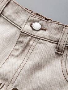 SHEIN Teenage Boys' Letter Printed Water-washed Gradient Straight-leg Jeans - Coffee Brown - View 3