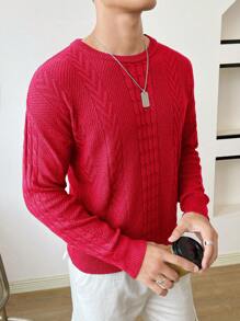 Manfinity RebelGame Nam Chất rắn Thả vai Áo len - Đỏ - Xem 1