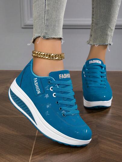 Fall/Winter Women's Casual Sports Shoes With Breathable & Comfortable Design, Wedge Heel And Thick Sole, Lace-Up,Sneakers For Women