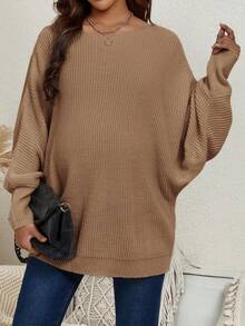 SHEIN 孕婦純色蝙蝠袖毛衣 - 卡其色 - 查看 4