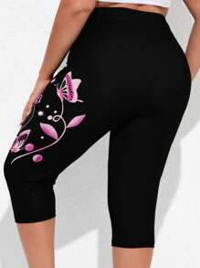 SHEIN 大尺碼女士蝶印花緊身褲