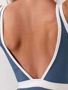SHEIN Swim 女士拼色邊框設計連身泳衣 - 彩色 - 查看 4