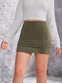 Teen Girl Layered Hem Sweater Skirt - Green - View 5