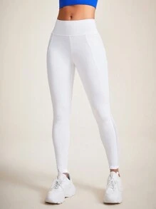 SHEIN Yoga Basic Căng cao Túi Quần Xà cạp thể thao - trắng - Xem 4