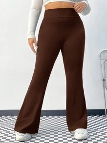 SHEIN EZwear Plus Size Women's Flared Pants - Brown - View 4