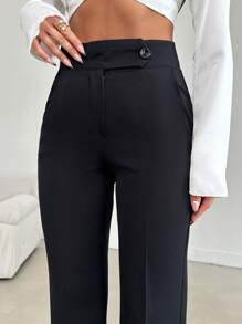 EURMUSE Solid High-Waisted Pants - Black - View 3