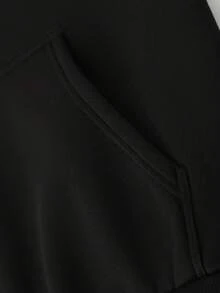 男款骷髏手印絨毛連帽衛衣,帶束口設計 - 黑色 - 查看 4