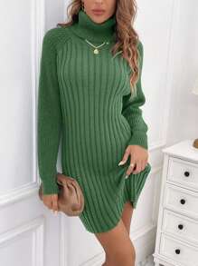 Chiquease 女裝休閒高領毛衣羅紋針織連身裙 - 薄荷綠 - 查看 6