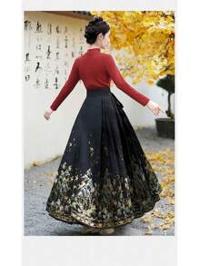 Slim Fit Long Sleeve Sweater Top, Suitable As Base Layer For Hanfu Chinese Traditional Wear, Fall/Winter - Red - View 2